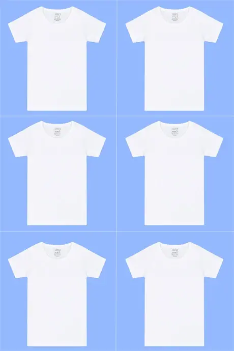 6 dona Bolajonli oq yoqali oq bola o'g'il bolalar uchun futbolka qisqa qo'lli 100% paxta - 1
