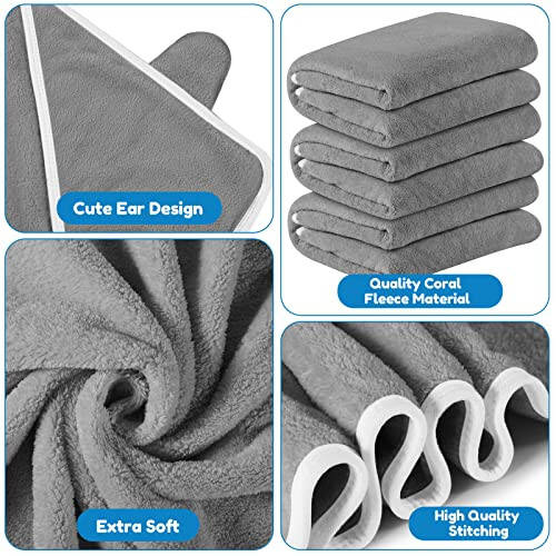 6 Dona Chaqaloq Hamam So'mlari 30 x 30 Dyum Kapşonlu Chaqaloq So'mi Kapşonlu Hamam Yorgani Suvchan Mercan Yungi Kapşonlu Chaqaloq Hamam Dush So'mi Bolaga, Go'dak Va Yangi Tug'ilgan Chaqaloqlar Uchun Dush Sovg'alari (Oq, Kulrang) - 4