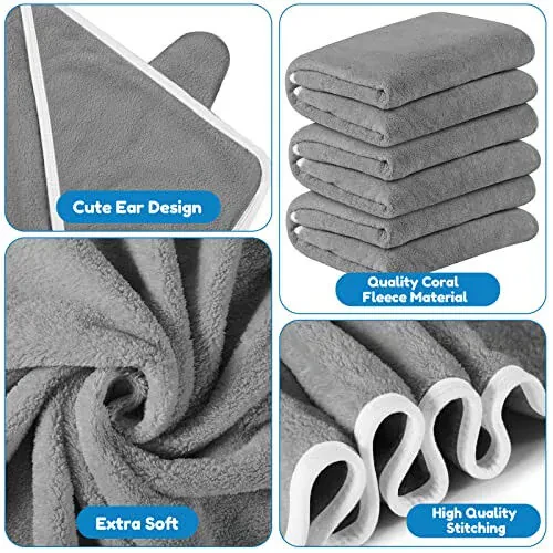 6 Dona Chaqaloq Hamam So'mlari 30 x 30 Dyum Kapşonlu Chaqaloq So'mi Kapşonlu Hamam Yorgani Suvchan Mercan Yungi Kapşonlu Chaqaloq Hamam Dush So'mi Bolaga, Go'dak Va Yangi Tug'ilgan Chaqaloqlar Uchun Dush Sovg'alari (Oq, Kulrang) - 4