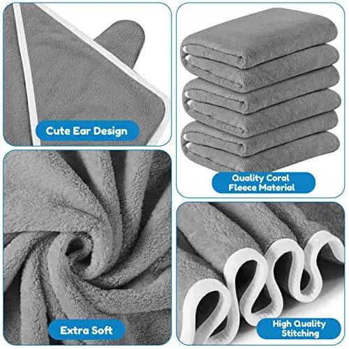 6 Dona Chaqaloq Hamam So'mlari 30 x 30 Dyum Kapşonlu Chaqaloq So'mi Kapşonlu Hamam Yorgani Suvchan Mercan Yungi Kapşonlu Chaqaloq Hamam Dush So'mi Bolaga, Go'dak Va Yangi Tug'ilgan Chaqaloqlar Uchun Dush Sovg'alari (Oq, Kulrang) - 4