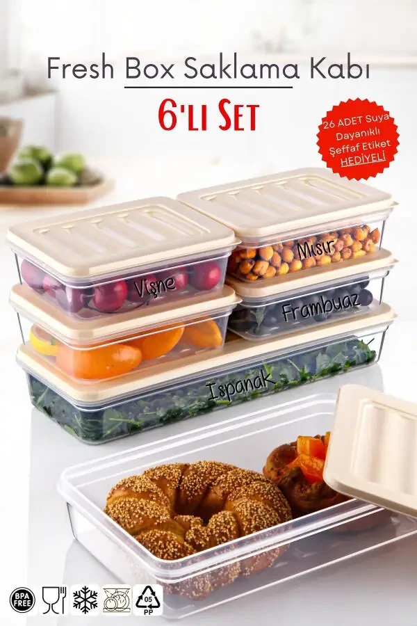 6 dona Freshbox Mikroto'lqinli va muzlatgichga mos saqlash idishi to'plami 4 krem - 8