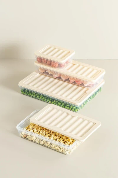 6 dona Freshbox Mikroto'lqinli va muzlatgichga mos saqlash idishi to'plami 4 krem - 12