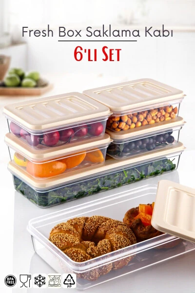 6 dona Freshbox Mikroto'lqinli va muzlatgichga mos saqlash idishi to'plami 4 krem - NANDY HOME