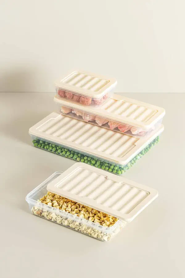 6 dona Freshbox Mikroto'lqinli va muzlatgichga mos saqlash idishi to'plami 4 krem - 4