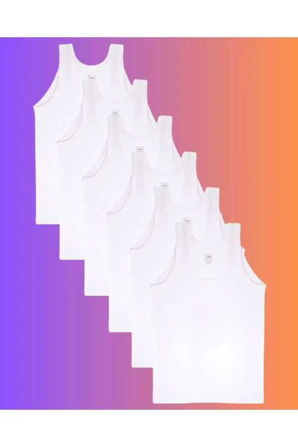 6 dona Klassik Oq Erkaklar Atlet - 1