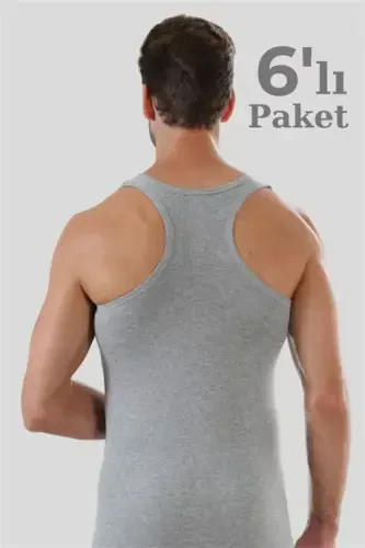 6 dona kulrang erkaklar uchun sport Rambo futbolkasi 100% paxta qovurg'ali - 1