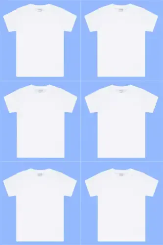 6 dona O'g'il bolalar uchun yengsiz oq futbolkalar to'plami. Qisqa yengli, 100% paxta - 1