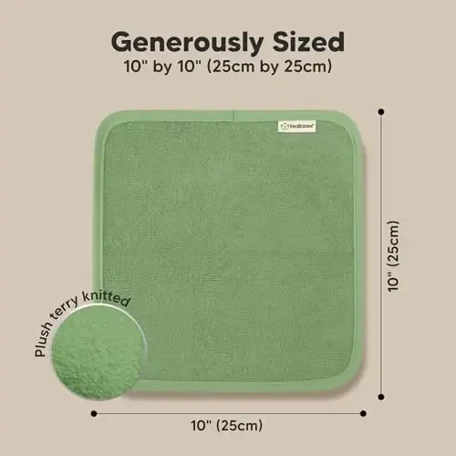 6 dona o'ramli yumshoq bolalar uchun yuvinish latta, bambukdan viskoza - bolalar, yangi tug'ilgan chaqaloqlar uchun sochiqlar, go'dak dushi, kichkintoylar uchun qayta ishlatiladigan yuz sochiqlari, teriga yumshoq, bolalar uchun yuz yuvish lattalari, 10x10 (Verde) - 4