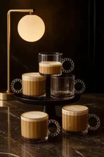 6 dona shisha boncuk tutqichli stakan kupa choy qahva ichimlik stakan 325ml - 1