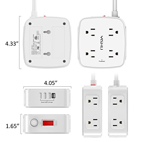 6 Ft Surge Protector Power Strip - 8 Widely Outlets with 4 USB Ports, 3 Side Outlet Extender with 6 Feet Extension Cord, Flat Plug, Wall Mount, Desk USB Charging Station, ETL, White - 4