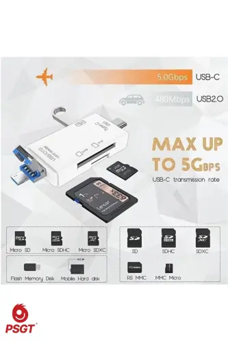 6 in 1 OTG USB kart okuyucu USB0,3 type-c/TF/SD hafıza kartı Laptop aksesuarları adaptörü-kart okuyucu Siyah - 8