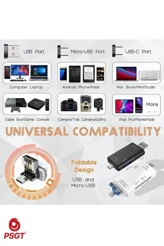 6 in 1 OTG USB kart okuyucu USB0,3 type-c/TF/SD hafıza kartı Laptop aksesuarları adaptörü - kart okuyucu Siyah - 6