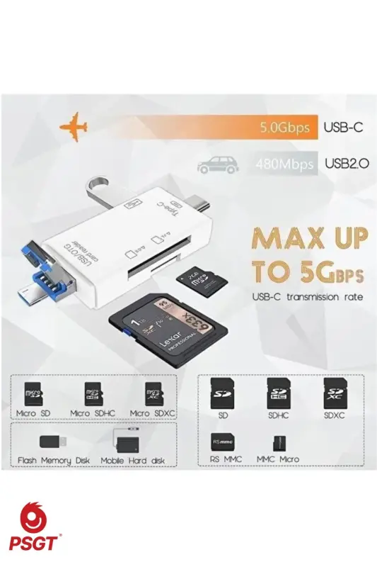 6 in 1 OTG USB kart okuyucu USB0,3 type-c/TF/SD hafıza kartı Laptop aksesuarları adaptörü - kart okuyucu Siyah - 8