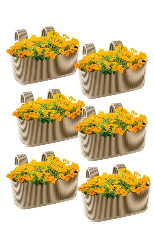 6 Karasu Plastic Pera Hanging Balcony Planter (Plastic Clamps) - CREAM - 1