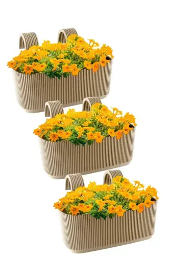 6 Karasu Plastic Pera Hanging Balcony Planter (Plastic Clamps) - CREAM - 8