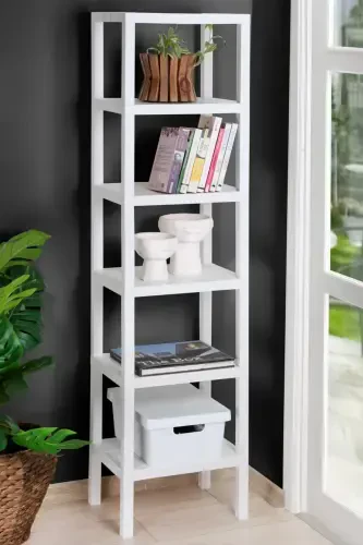 6 Katlı Plastik Raf Ünitesi Mutfak Rafı Banyo Rafı Balkon Rafı Banyo Düzenleyici Kitaplık Beyaz-BEYAZ - 1