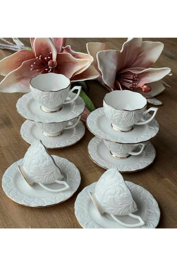 6 Kişilik Porselen Kahve Fincan Takımı-BEYAZ - 7