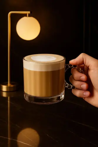 6 Lı Cam Boncuk Kulplu Bardak Kupa Çay Kahve Meşrubat Bardağı 325ml - 2