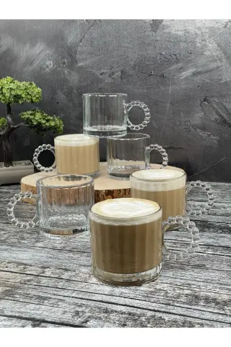 6 Lı Cam Boncuk Kulplu Bardak Kupa Çay Kahve Meşrubat Bardağı 325ml - YZHOME (1)