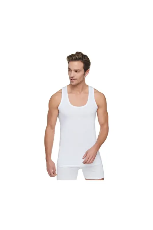 6 Lı Erkek Penye Atlet %100 Pamuk-BEYAZ - TUTKU