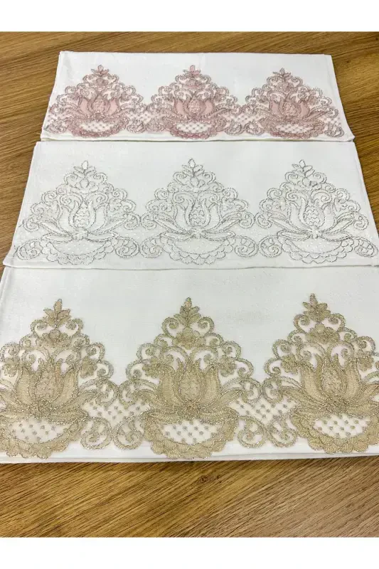 6 LI Fransız Güpürlü Çeyizlik 50x90 Kadife El ve Y - 5