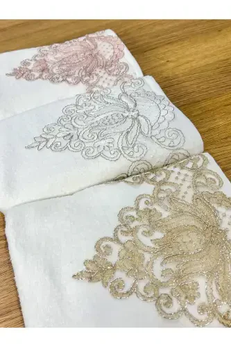 6 LI Fransız Güpürlü Çeyizlik 50x90 Kadife El ve Y - 7