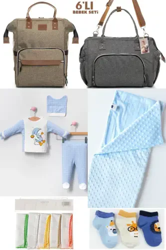 6 LIK CHAQALOQLAR TUG'ILISH TO'PLAMI (KASALXONADAN CHIQISH, ONA VA CHAQALOQLAR PARVARISHI ELKA VA SIRT XALTA, ADYOL, PAYPOQ VA DASTURMOL) - BEJ - 1