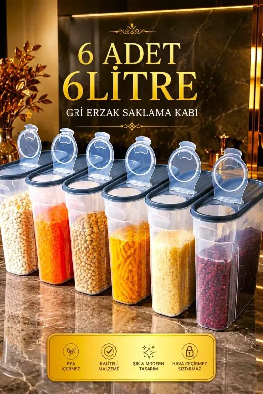 6 Liter 6 Pieces Food Legumes Storage Container Pantry Box 6-Piece Set Luxury Elegant Box Anthracite Gray - SWENCRAFT