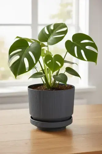 6 Liter Anthracite Decorative Luxury Planter Indoor Outdoor with Tray Plastic Flower Pot - 1