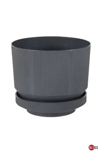 6 Liter Anthracite Decorative Luxury Planter Indoor Outdoor with Tray Plastic Flower Pot - BLISS (1)