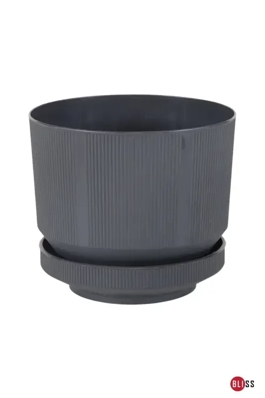 6 Liter Anthracite Decorative Luxury Planter Indoor Outdoor with Tray Plastic Flower Pot - 2