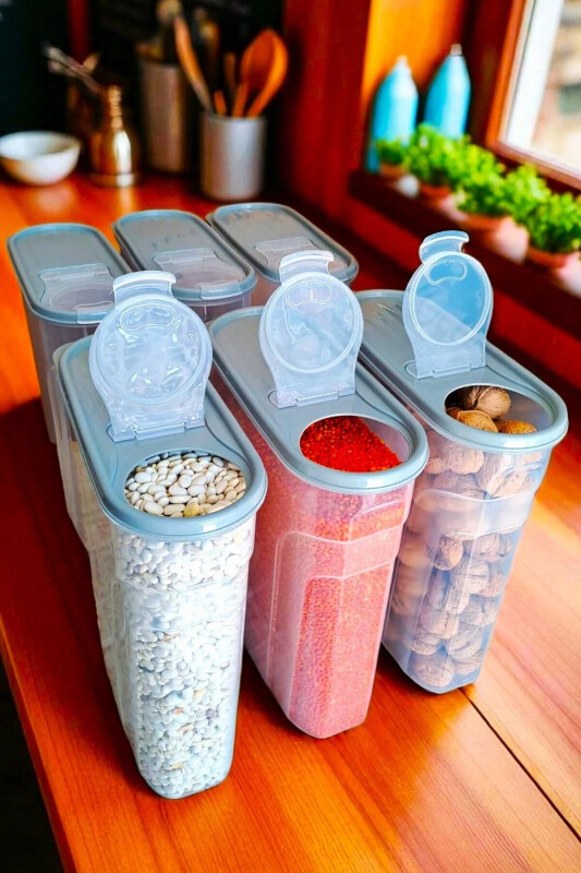 6 Litre 6 Adet Erzak Bakliyat Saklama Kabı Kiler Box 6 'lı Set Lüks Şık Kutu Gri-GRİ - SWENCRAFT