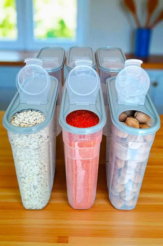 6 Litre 6 Adet Erzak Bakliyat Saklama Kabı Kiler Box 6 'lı Set Lüks Şık Kutu Gri-GRİ - 4