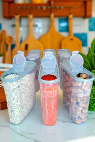 6 Litre 6 Adet Erzak Bakliyat Saklama Kabı Kiler Box 6 'lı Set Lüks Şık Kutu Gri-GRİ - 7