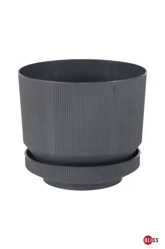 6 Litre Antrasit Dekoratif Lüks Saksı İç Dış Mekan Tabaklı Plastik Çiçek Saksısı-Antrasit - BLISS (1)