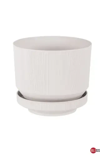 6 Litre Grey Decorative Luxury Planter Indoor Outdoor with Tray Plastic Flower Pot - BLISS (1)