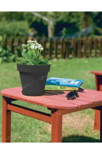 6 Litre Ø24x22cm Mat Antrasit Gri Renk Tabaklı Izgaralı Dekoratif Plastik Saksı Yalı No4-6Lt Antrasit - 6