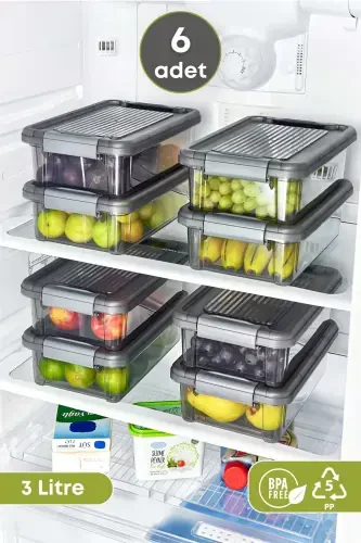 6 Lock Lid Large Food Storage Containers Refrigerator Organizer 3 Lt-6's 3 LT - 1