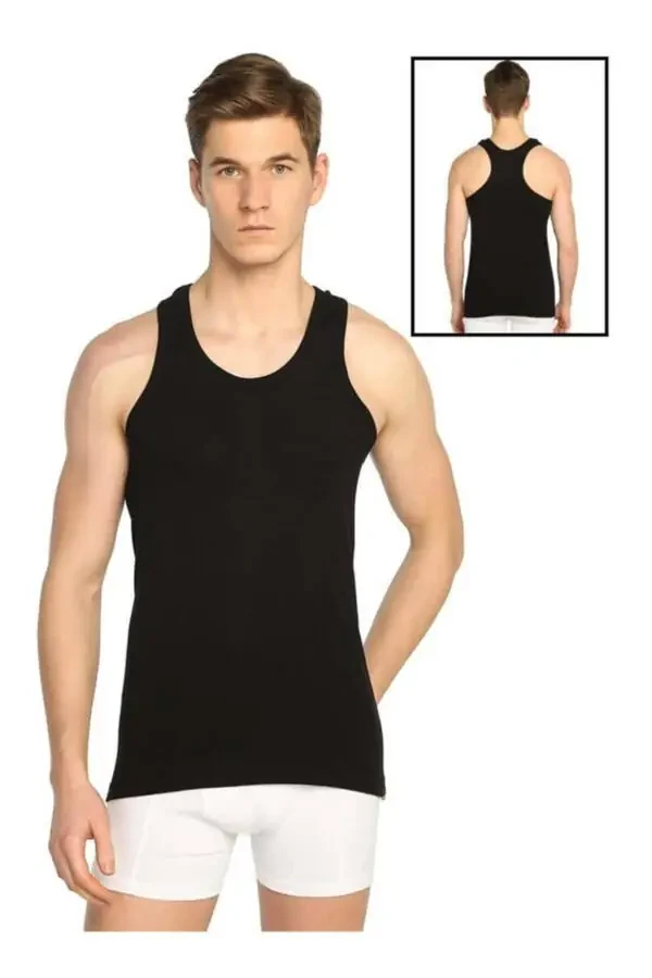 6 Pack 0118 Men's Ribbed Sports Rambo Undershirt Black - 2
