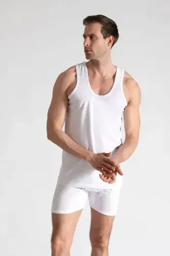 6 Pack 100% Cotton Men's White Tank Top Special Price - TUTKU (1)