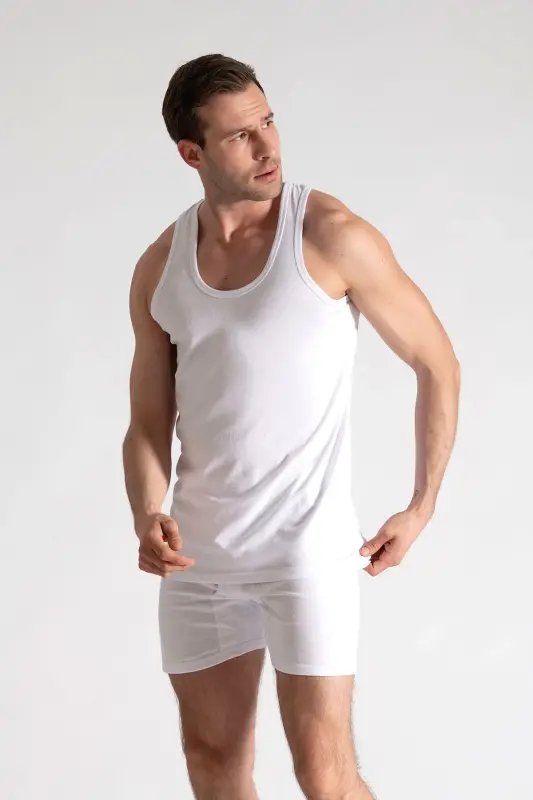 6 Pack 100% Cotton Men's White Tank Top Special Price - 3