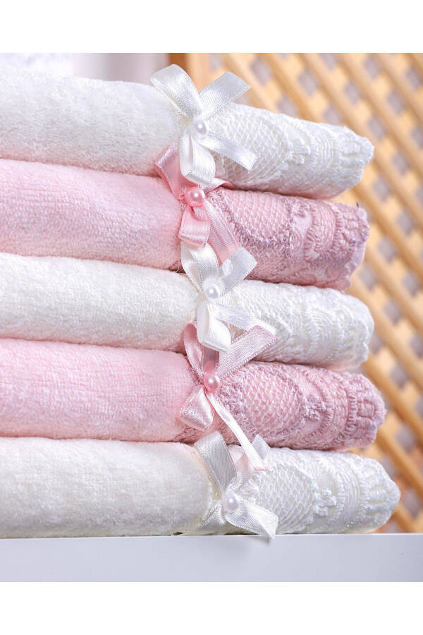 6 Pack 100% Cotton Velvet Lace Guipure Bow Dower Towel 30x50 Kitchen Towel - 1