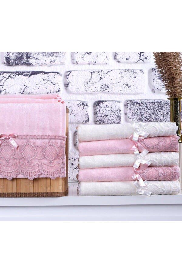 6 Pack 100% Cotton Velvet Lace Guipure Bow Dower Towel 30x50 Kitchen Towel - 2