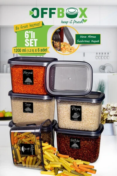 6 Pack 12 Piece 1.2 Liter Rectangular Food Dry Goods Storage Container Set with 20 Labels - 10