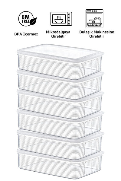 6 Pack 3.5 Liter Refrigerator Organizer Storage Containers - Freezer and Microwave Safe - 9