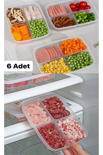 6 Pack 4 Compartment Meal Prep Food Storage Containers for Peas Corn Meat Broth Freezer Storage Box - BAYEV