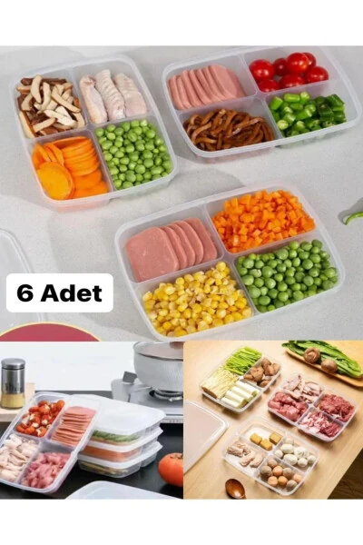 6 Pack 4 Compartment Meal Prep Food Storage Containers for Peas Corn Meat Broth Freezer Storage Box - Modazone (1)