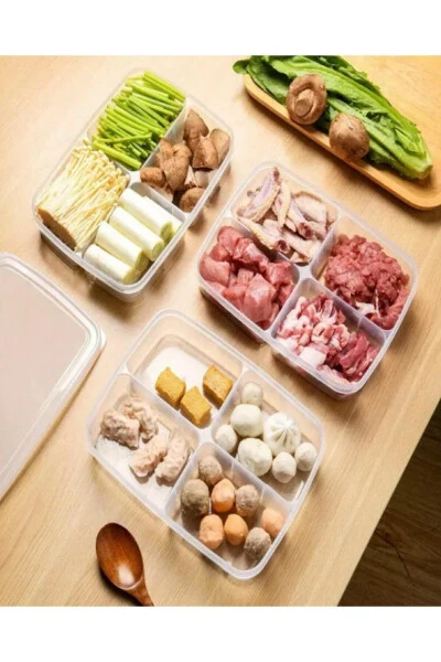 6 Pack 4 Compartment Meal Prep Food Storage Containers for Peas Corn Meat Broth Freezer Storage Box - 3