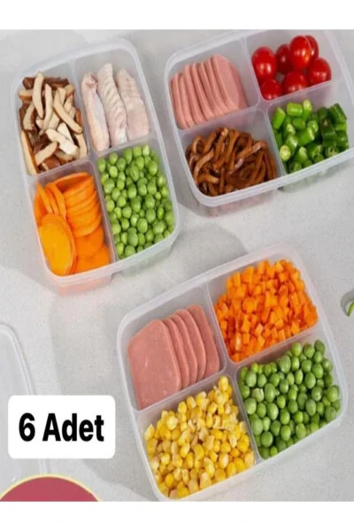 6 Pack 4 Compartment Meal Prep Food Storage Containers for Peas Corn Meat Broth Freezer Storage Box - 4