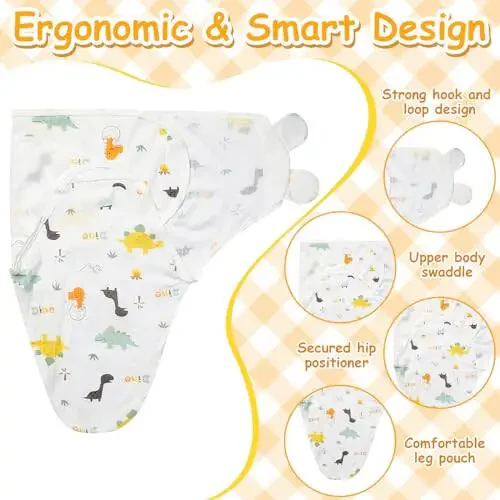 6 Pack Baby Swaddle Blanket with Hats Set for 0-3 Months Preemie Newborn Sacks Soft Cotton Wearable for Baby Boy and Girl (Yellow,Rainbow) - 15